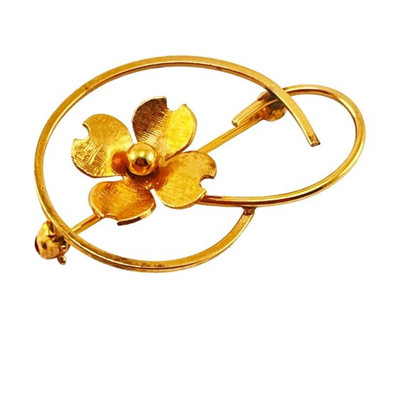 Van Dell 14K Gold Filled Dogwood Pin Brooch Textured Metal and Open Scroll - Picture 2 of 5